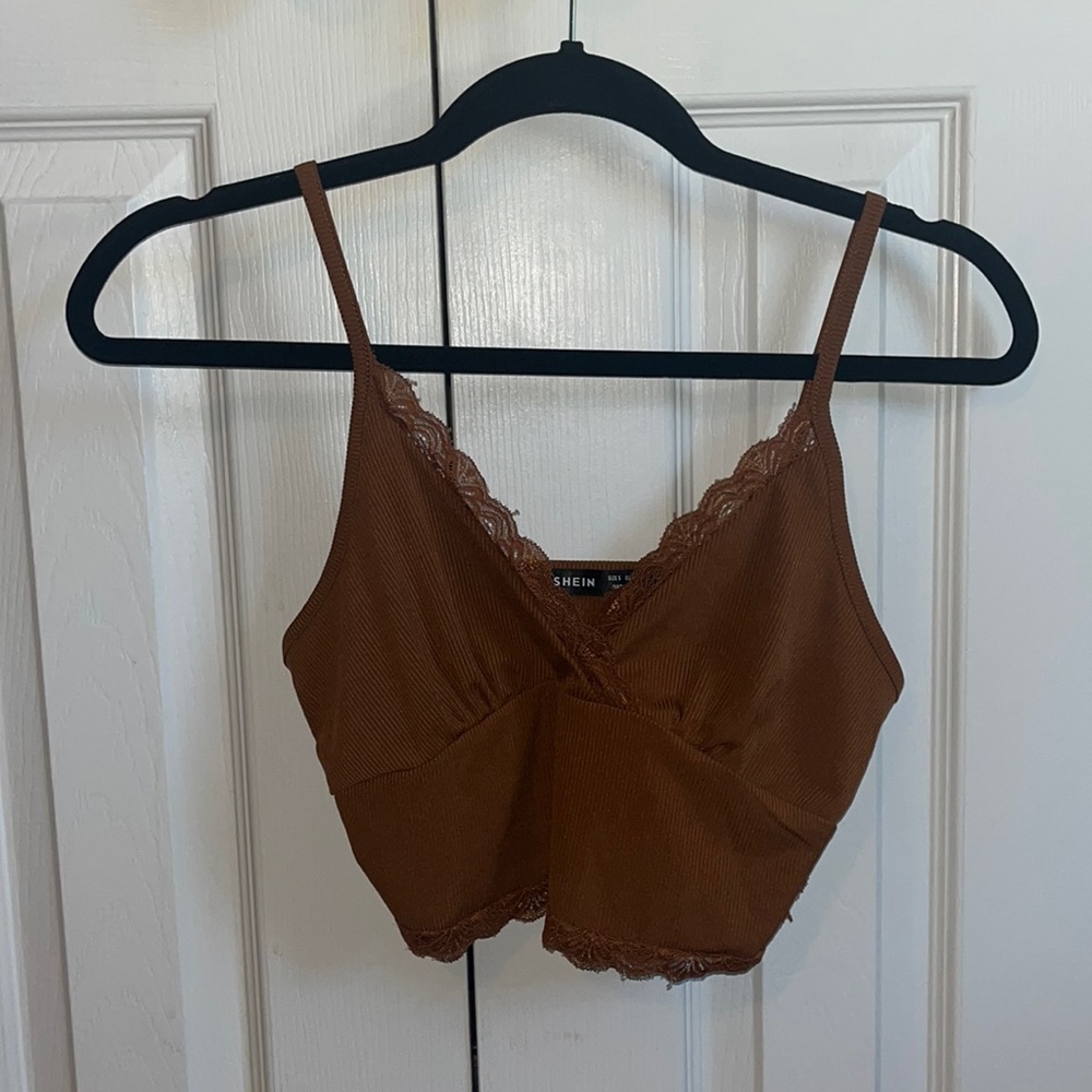 cropped lace brown tank